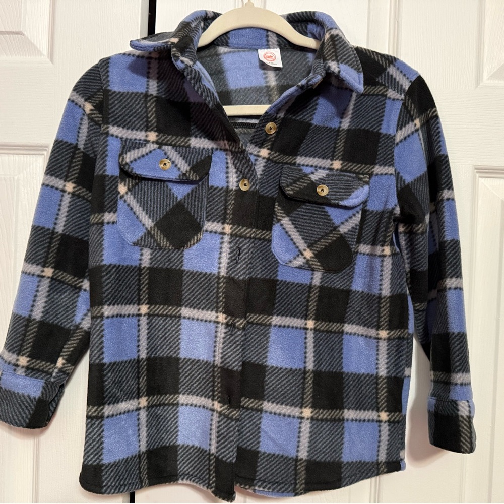 wonder nation Blue and Black Plaid Fleece Button-Down Shirt